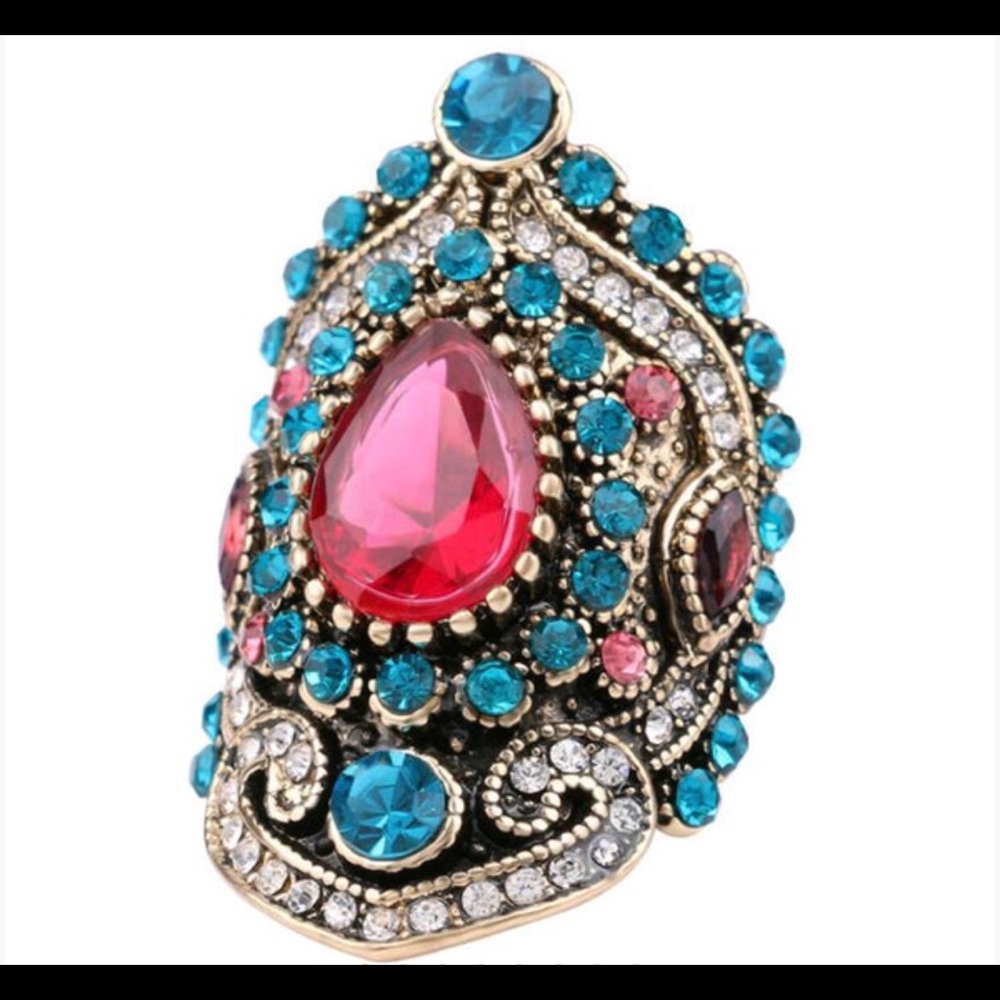 Turkish Antique Crystal Rhinestone Sapphire Ring